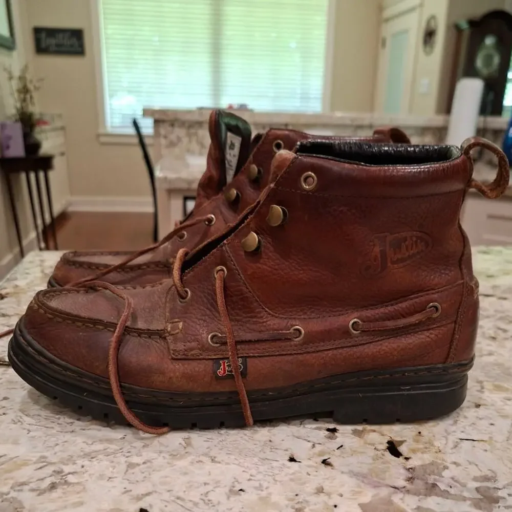 Justin Mens Chukka Boots Laceup Brown Leather Sz 9 Distressed LO991